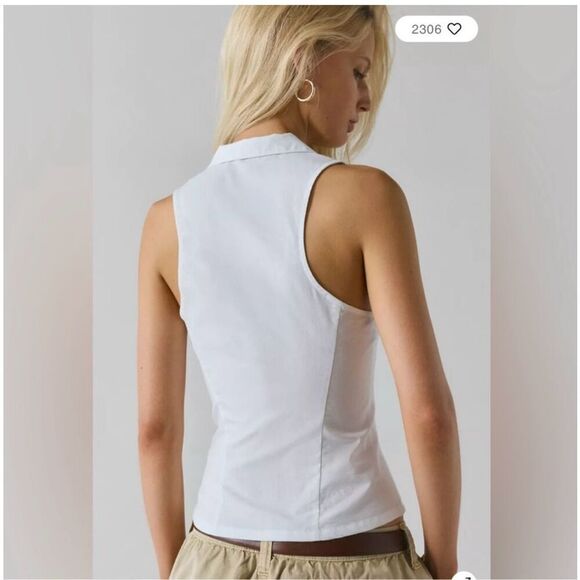 Urban Outfitters White Sleeveless Collared Button Up Top Size XS New - Picture 2 of 5